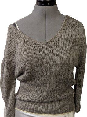 TOMMY GIRL gray and yellow ribbed sweater. V-neck